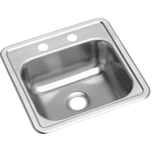 Dayton 15" x 15" x 5.19" Stainless Steel Single-Basin 2" Drain Drop-In Bar Sink - 2 Faucet Holes