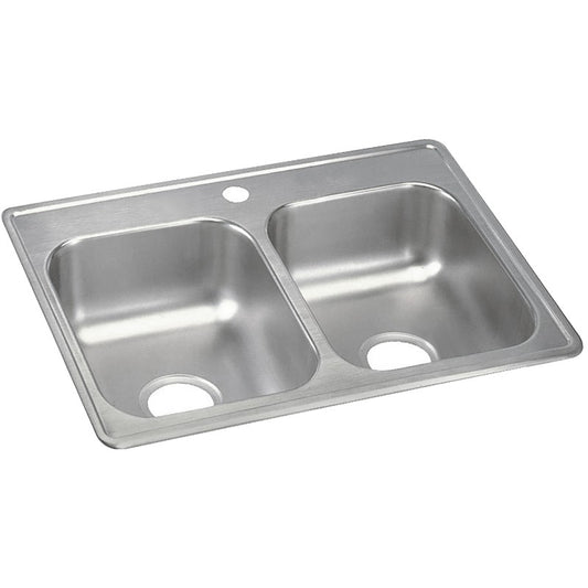 Dayton 19" x 25" x 6.31" Stainless Steel Double-Basin Drop-In Kitchen Sink - 1 Faucet Hole