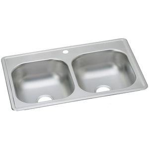 Dayton 19' x 33' x 6.44' Stainless Steel Double-Basin Drop-In Kitchen Sink - 1 Faucet Hole