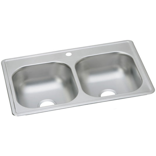 Dayton 19" x 33" x 6.44" Stainless Steel Double-Basin Drop-In Kitchen Sink - 1 Faucet Hole