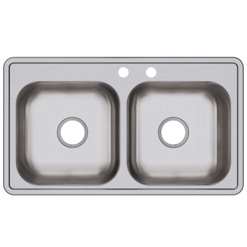 Dayton 19' x 33' x 6.44' Stainless Steel Double-Basin Drop-In Kitchen Sink - MR2 Faucet Holes