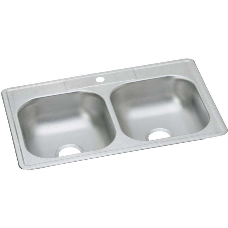 Dayton 22' x 33' x 6.56' Stainless Steel Double-Basin Drop-In Kitchen Sink - 1 Faucet Hole