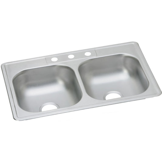 Dayton 22" x 33" x 6.56" Stainless Steel Double-Basin Drop-In Kitchen Sink - 3 Faucet Holes