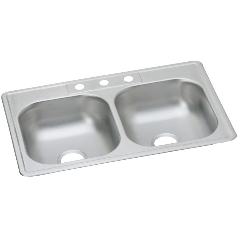 Dayton 22' x 33' x 6.56' Stainless Steel Double-Basin Drop-In Kitchen Sink - 3 Faucet Holes