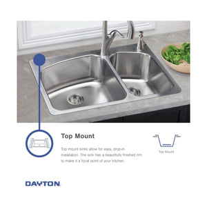 Dayton 22' x 33' x 6.56' Stainless Steel Double-Basin Drop-In Kitchen Sink - 3 Faucet Holes
