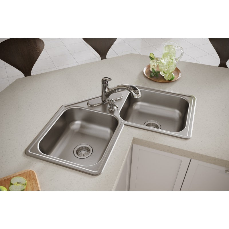 Dayton 17' x 31.88' x 7' Stainless Steel Double-Basin Corner Kitchen Sink