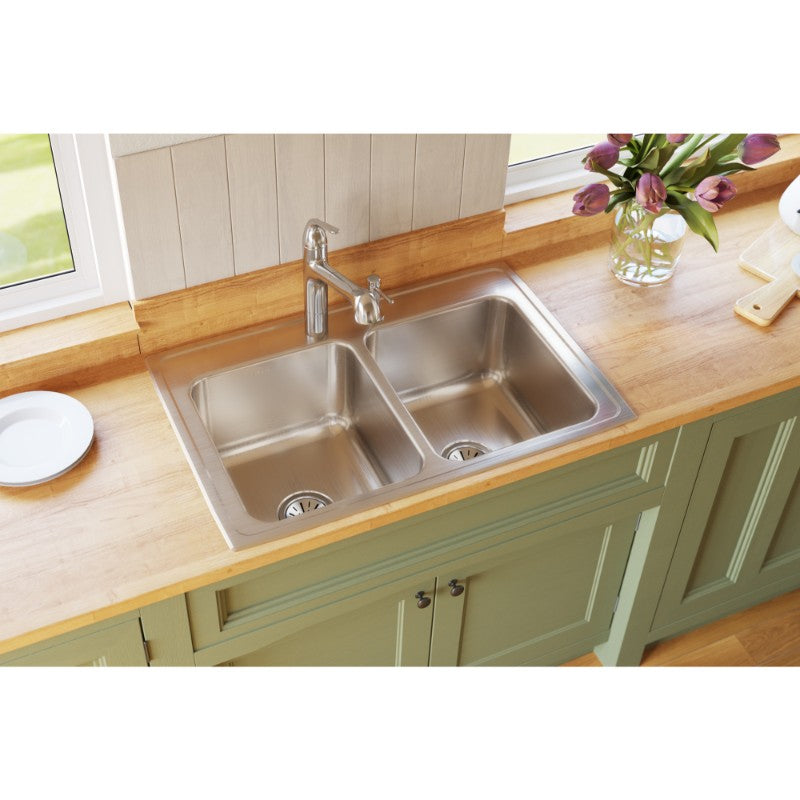 Lustertone Classic 22' x 33' x 10.13' Stainless Steel Double-Basin Drop-In Kitchen Sink - 3 Faucet Holes