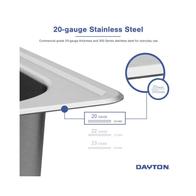 Dayton 22' x 25' x 8.06' Stainless Steel Single-Basin Drop-In Kitchen Sink - MR2 Faucet Holes