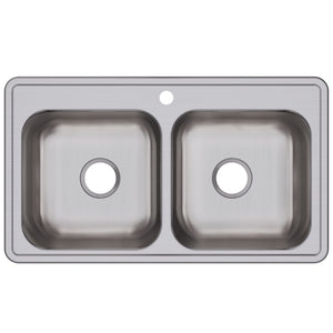 Dayton 19' x 33' x 8' Stainless Steel Double-Basin Drop-In Kitchen Sink - 1 Faucet Hole