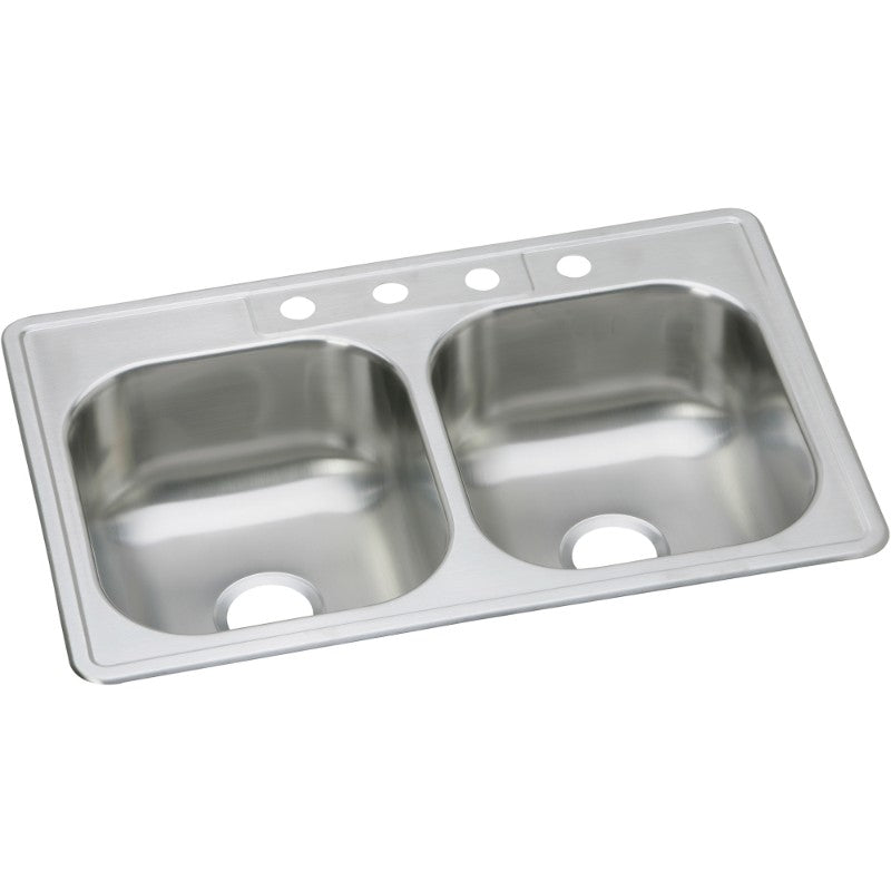 Dayton 21.25' x 33' x 8.06' Stainless Steel Double-Basin Drop-In Kitchen Sink - 2 Faucet Holes