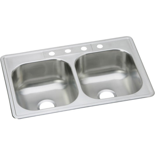 Dayton 21.25" x 33" x 8.06" Stainless Steel Double-Basin Drop-In Kitchen Sink - 4 Faucet Holes