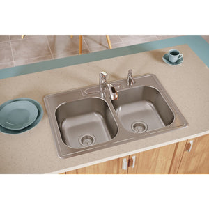 Dayton 22' x 33' x 8.06' Stainless Steel Double-Basin Drop-In Kitchen Sink - 1 Faucet Hole