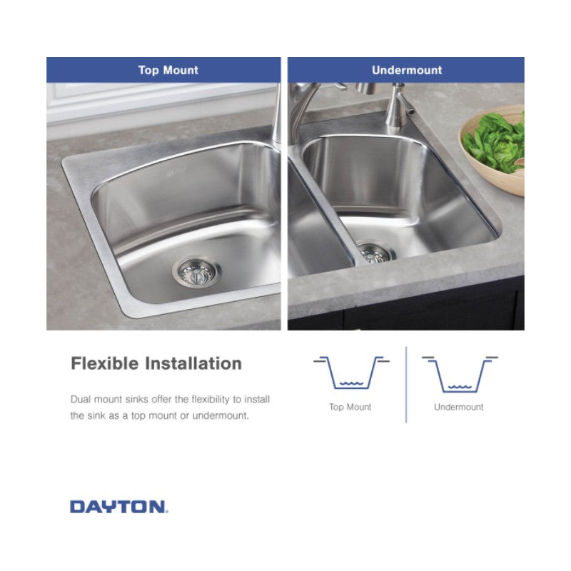 Dayton 22' x 27' x 8' Stainless Steel Single-Basin Dual-Mount Kitchen Sink