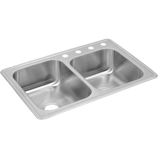 Dayton 22" x 33" x 8.19" Stainless Steel Double-Basin Drop-In Kitchen Sink - 2 Faucet Holes