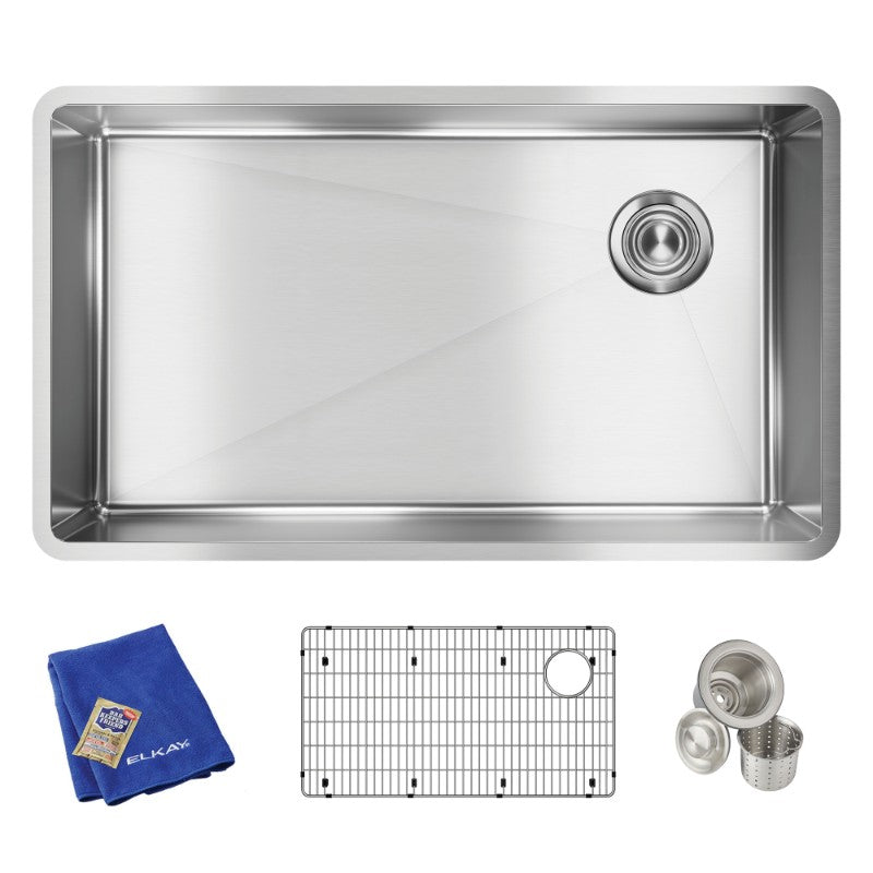 Crosstown 18.5' x 31.5' x 9' Stainless Steel Single-Basin Undermount Kitchen Sink Kit
