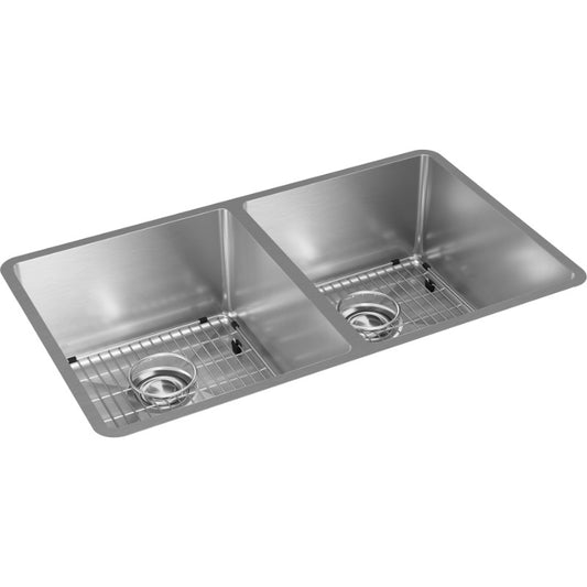 Crosstown 18.5" x 31.5" x 9" Stainless Steel Double-Basin Undermount Kitchen Sink Kit