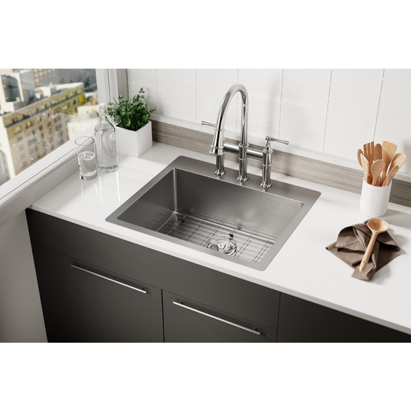 Crosstown 22' x 25' x 9' Stainless Steel Single-Basin Dual-Mount Kitchen Sink - 3 Faucet Holes