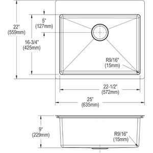 Crosstown 22' x 25' x 9' Stainless Steel Single-Basin Dual-Mount Kitchen Sink