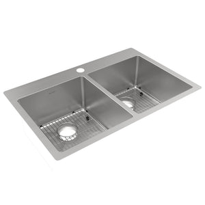 Crosstown 22' x 33' x 9' Stainless Steel Double-Basin Dual-Mount Kitchen Sink - 1 Faucet Hole
