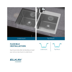 Crosstown 22' x 33' x 9' Stainless Steel Double-Basin Dual-Mount Kitchen Sink - 1 Faucet Hole