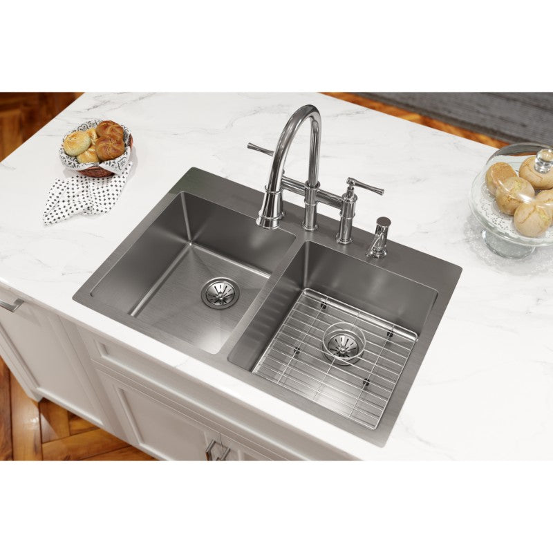 Crosstown 22' x 33' x 9' Stainless Steel Double-Basin Dual-Mount Kitchen Sink - 4 Faucet Holes