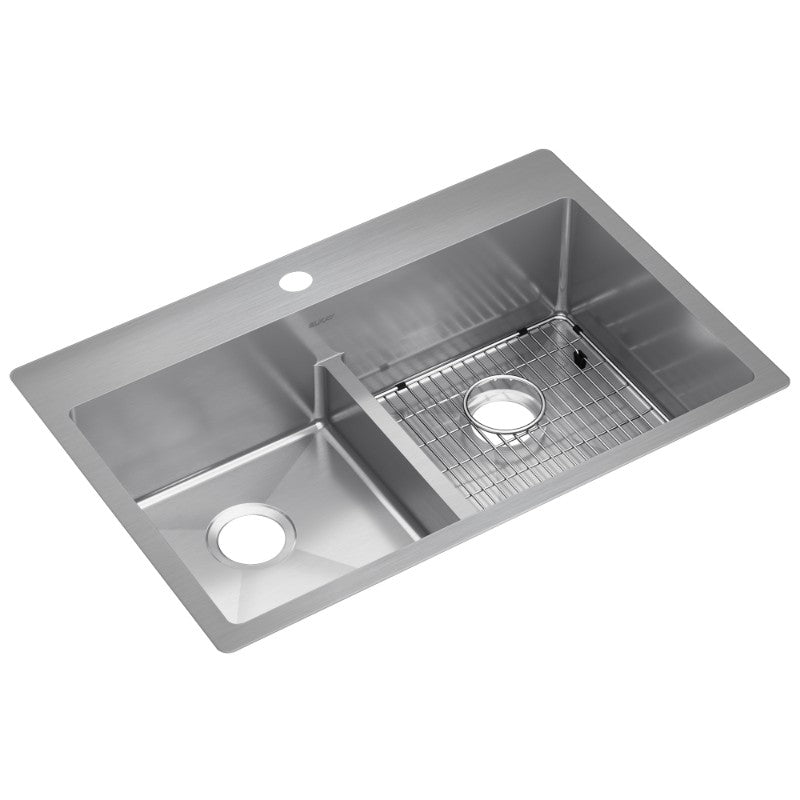 Crosstown 22' x 33' x 9' Stainless Steel Double-Basin Dual-Mount Kitchen Sink - 1 Hole Low Divide