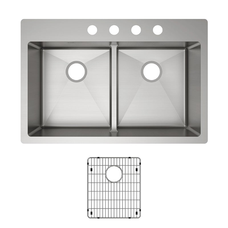 Crosstown 22' x 33' x 9' Stainless Steel Double-Basin Dual-Mount Kitchen Sink - 4 Hole Low Divide