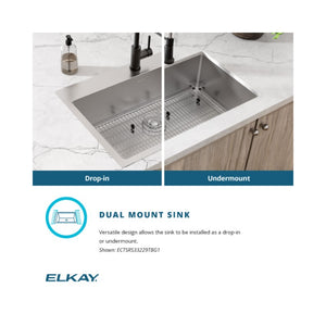 Crosstown 22' x 33' x 9' Stainless Steel Single-Basin Dual-Mount Kitchen Sink - 2 Faucet Holes
