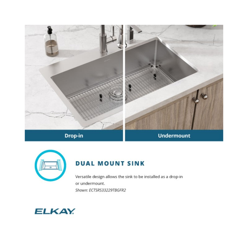 Crosstown 22' x 33' x 9' Stainless Steel Single-Basin Dual-Mount Kitchen Sink - FR2 Faucet Holes