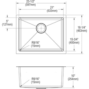 Crosstown 18.25' x 23.5' x 10' Stainless Steel Single-Basin Undermount Kitchen Sink - Tight Corners