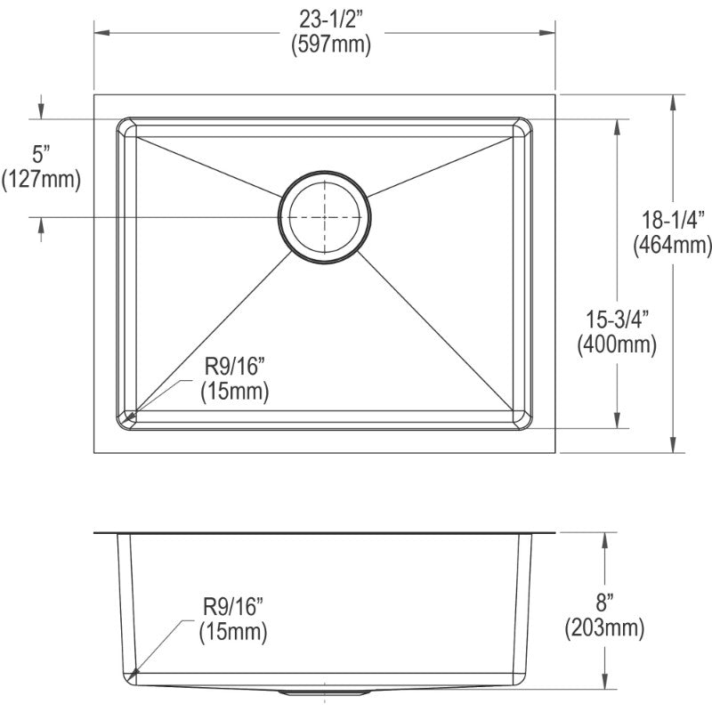 Crosstown 18.25' x 23.5' x 8' Stainless Steel Single-Basin Undermount Kitchen Sink Kit