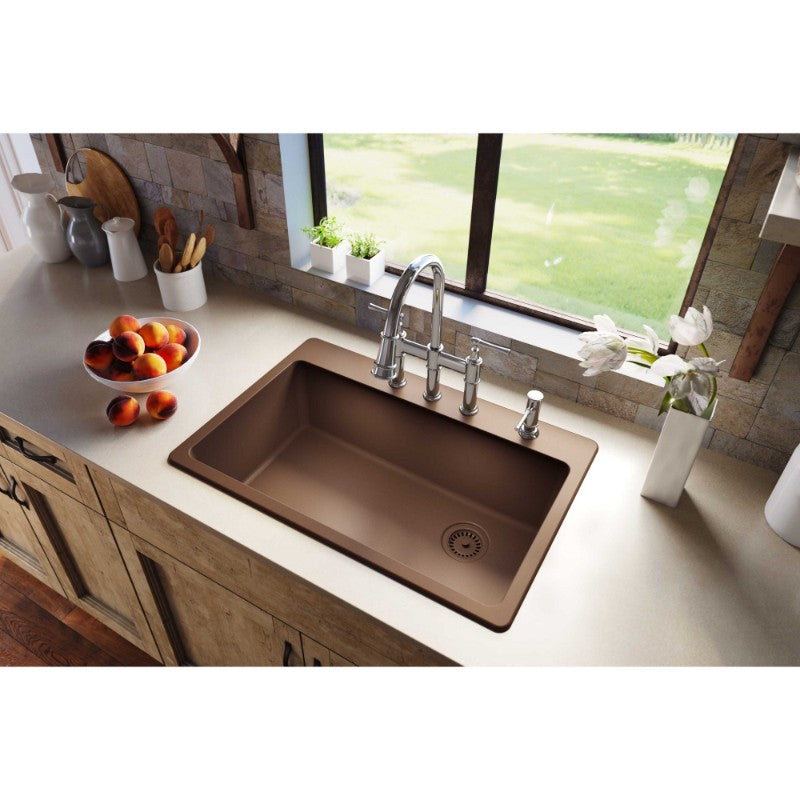 Quartz Classic 22' x 33' x 9.5' Quartz Single-Basin Drop-In Kitchen Sink in Mocha