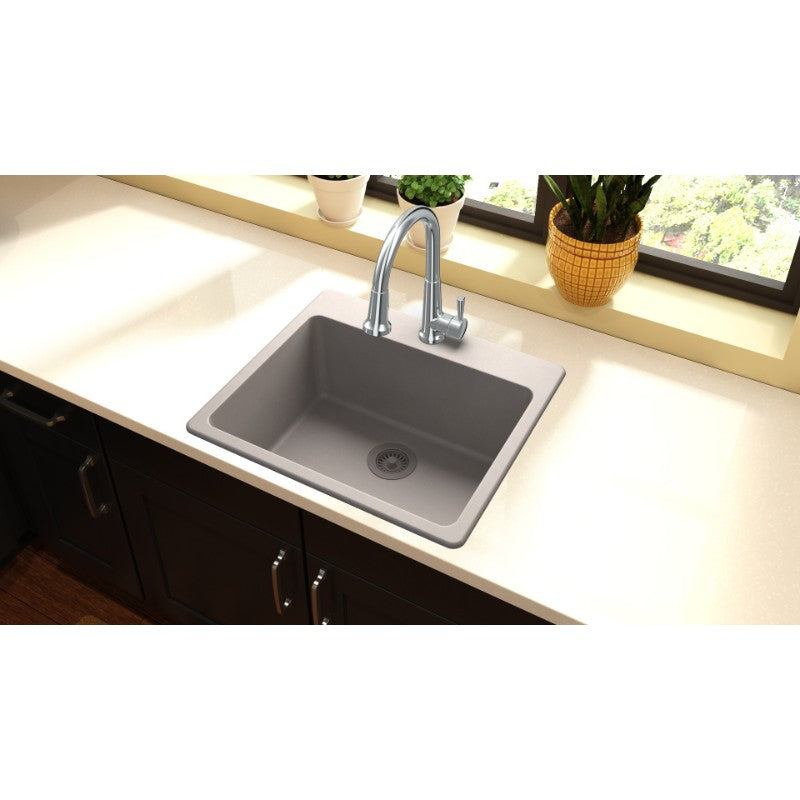 Quartz Classic 22' x 25' x 9.5' Quartz Single-Basin Drop-In Kitchen Sink in Greige