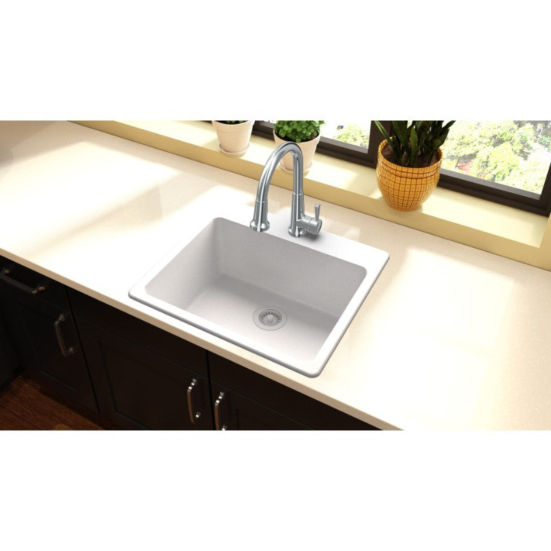 Quartz Classic 22' x 25' x 9.5' Quartz Single-Basin Drop-In Kitchen Sink in White