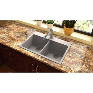 Quartz Classic 22' x 33' x 9.5' Quartz Double-Basin Drop-In Kitchen Sink in Greige