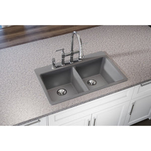 Quartz Classic 22' x 33' x 9.5' Quartz Double-Basin Drop-In Kitchen Sink in Greystone