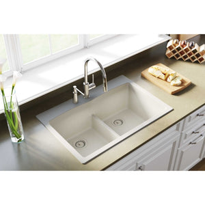 Quartz Classic 22' x 33' x 10' Quartz Double-Basin Drop-In Kitchen Sink in Bisque