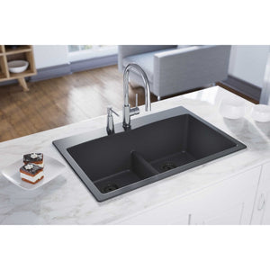 Quartz Classic 22' x 33' x 10' Quartz Double-Basin Drop-In Kitchen Sink in Dusk Gray