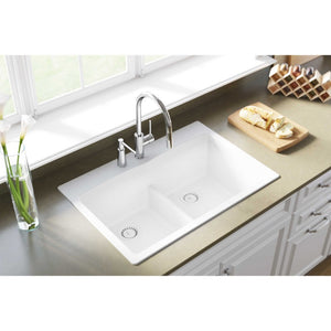 Quartz Classic 22' x 33' x 10' Quartz Double-Basin Drop-In Kitchen Sink in White