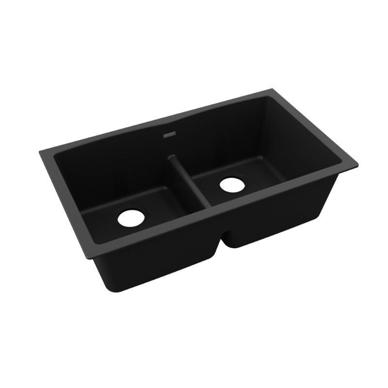 Quartz Classic 19' x 33' x 10' Quartz Double-Basin Undermount Kitchen Sink in Black