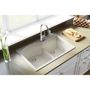 Quartz Classic 22' x 33' x 10' Quartz 60/40 Double-Basin Drop-In Kitchen Sink in Bisque