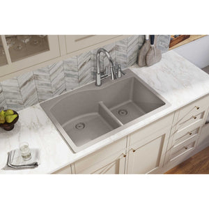 Quartz Classic 22' x 33' x 10' Quartz Double-Basin Drop-In Kitchen Sink in Greige