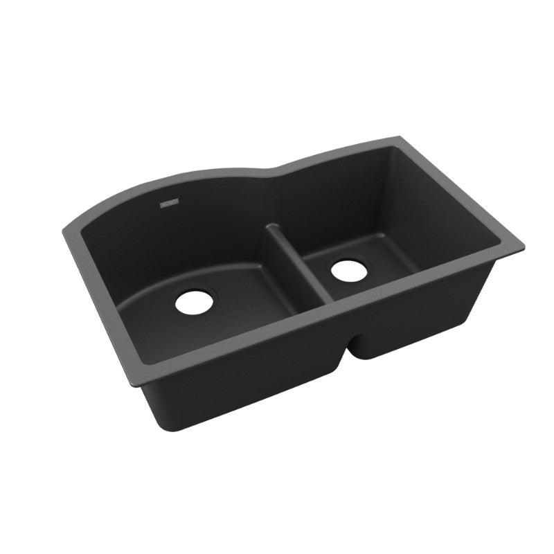 Quartz Classic 22' x 33' x 10' Quartz Double-Basin Undermount Kitchen Sink in Black