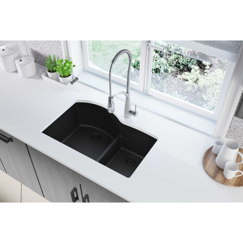 Quartz Classic 22' x 33' x 10' Quartz Double-Basin Undermount Kitchen Sink in Black