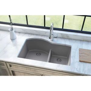 Quartz Classic 22' x 33' x 10' Quartz Double-Basin Undermount Kitchen Sink in Greystone