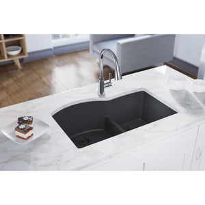 Quartz Classic 22' x 33' x 10' Quartz Double-Basin Undermount Kitchen Sink in Dusk Gray