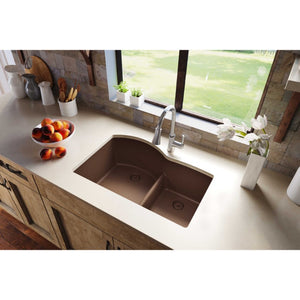 Quartz Classic 22' x 33' x 10' Quartz Double-Basin Undermount Kitchen Sink in Mocha
