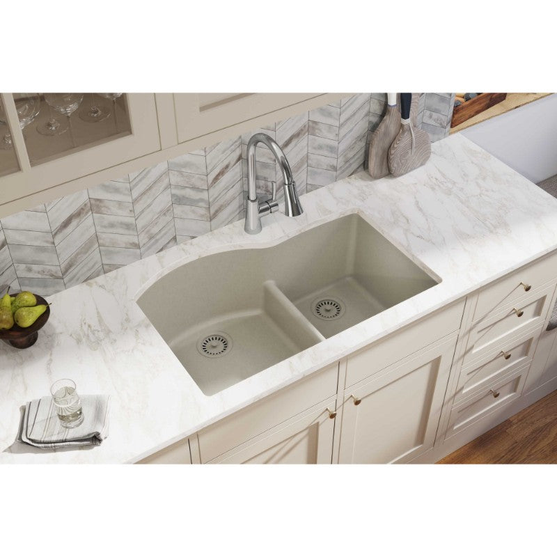 Quartz Classic 22' x 33' x 10' Quartz Double-Basin Undermount Kitchen Sink in Putty