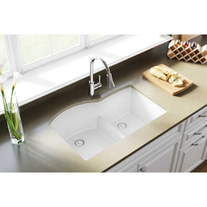 Quartz Classic 22' x 33' x 10' Quartz Double-Basin Undermount Kitchen Sink in White