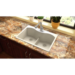 Quartz Classic 22' x 33' x 9.5' Quartz Double-Basin Drop-In Kitchen Sink in Bisque